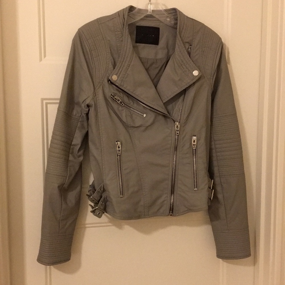 Grey Leather Moto Jacket